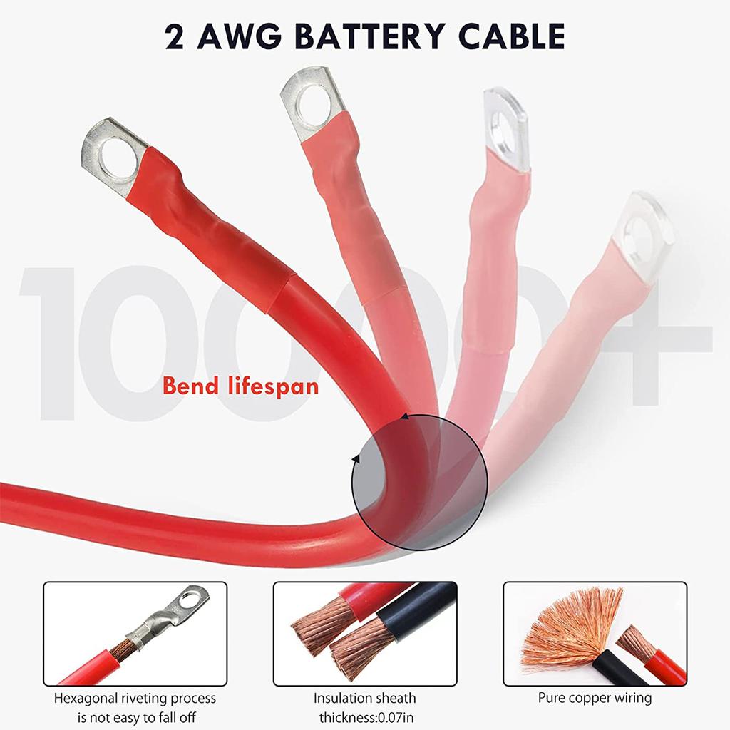 Набор аккумуляторных кабелей 2AWG, 2 дюйма, прочный кабель питания для инвертора, профессиональный медный провод для инвертора питания автомобиля, лодки