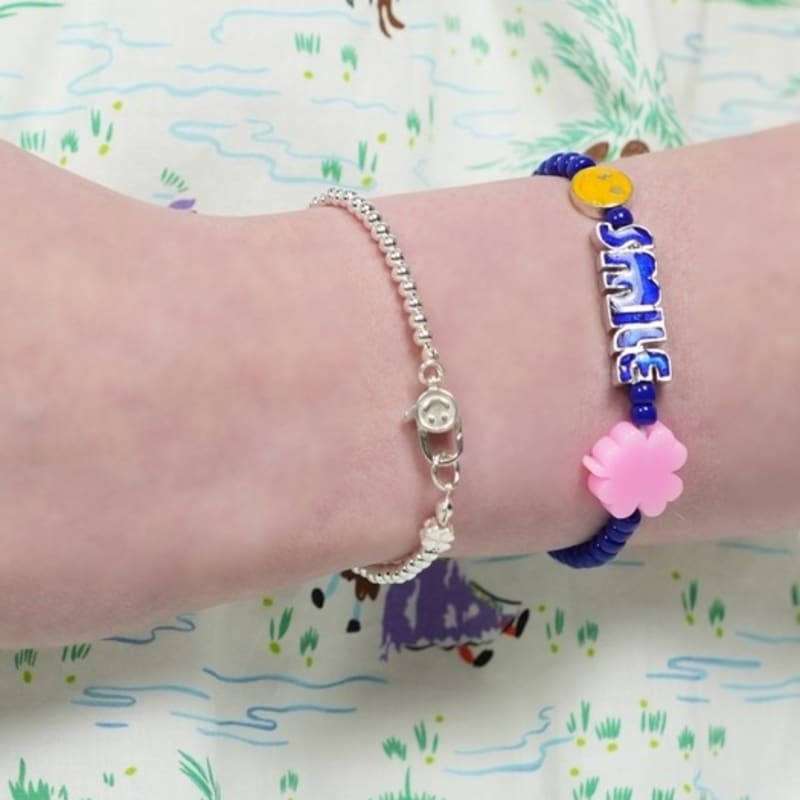 BONBEAU 3mm silverball clover smile lock Bracelet 925 silver sterling silver clover charm smile lock 3mm ball bracelet