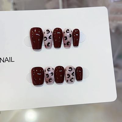 Чистые ручной работы фототерапевтические носимые ногтевые пластины с леопардовым принтом Майяра. Готовые изделия для ногтей Повторно использованный нейл-арт