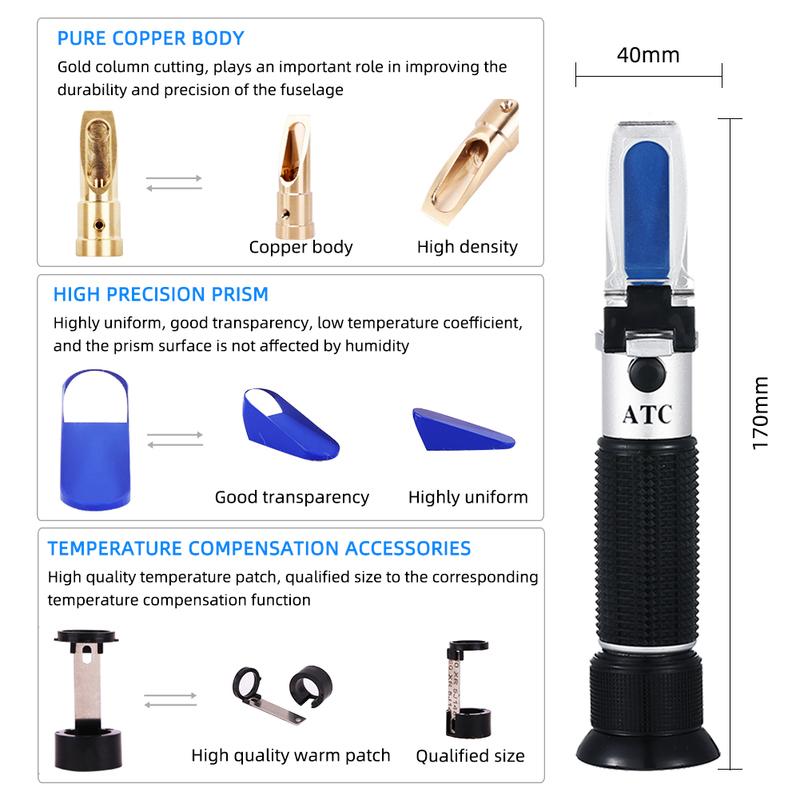 Yieryi Handheld 10-30% Water Honey Brix Refractometer for Honey Sugar Concentration ATC Honey Moisture Meter Beekeep Tester