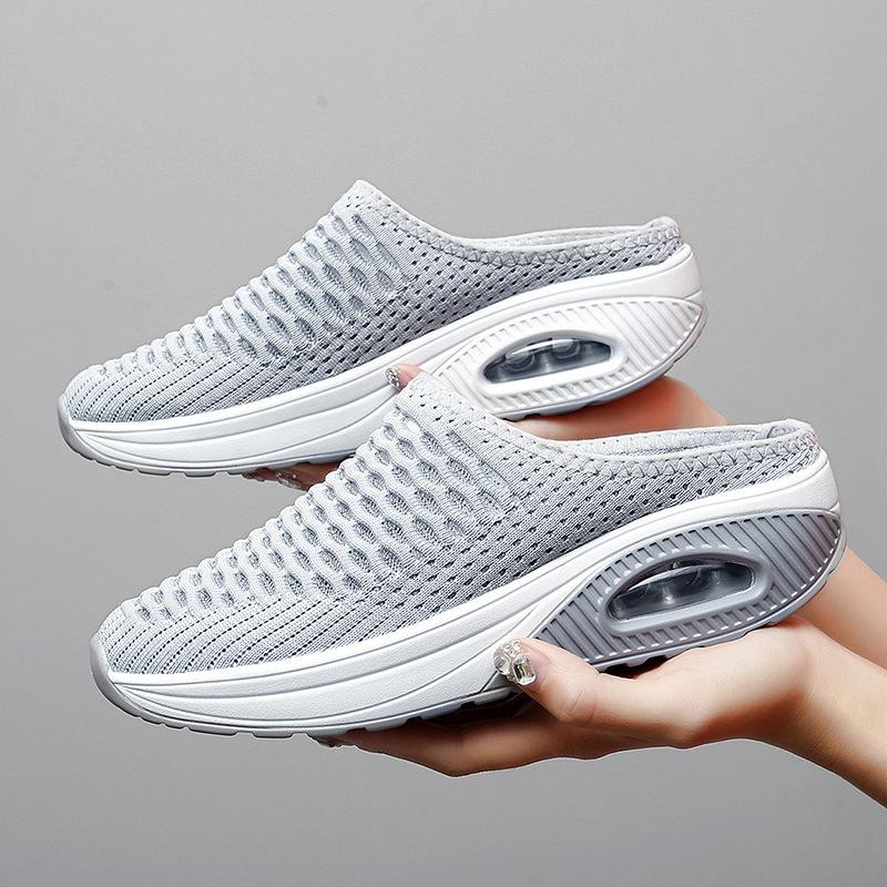 Женские повседневные полутапочки из полой сетки, весенние и летние туфли с плетением из мух, с одной педалью, сетчатые туфли для мам, женские тапочки большого размера