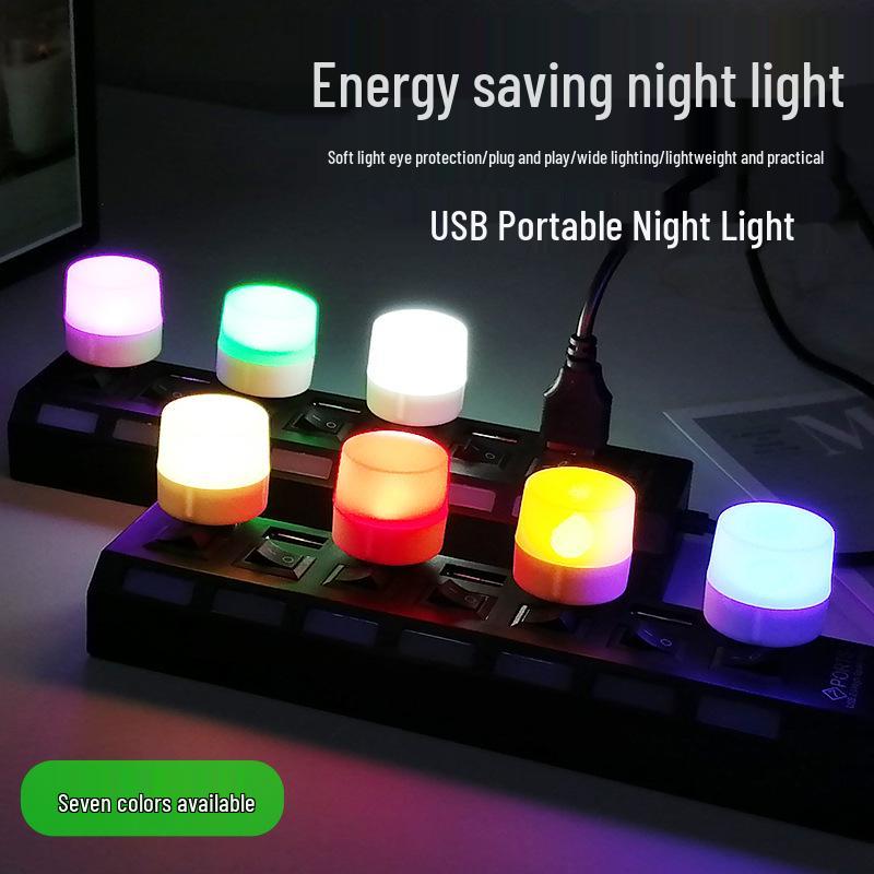 Портативная мини-светодиодная ночная лампа USB - Креативная круглая лампа для создания атмосферы (Белый, Теплый, Красный, Синий, Зеленый, Желтый, Фиолетовый)