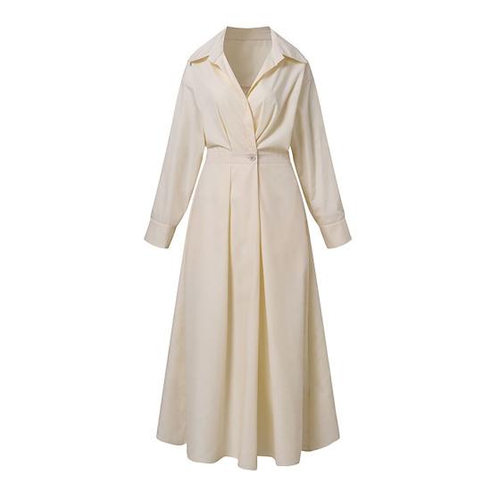 Женское платье-рубашка с длинным рукавом на пуговицах, повседневное платье-миди А-силуэта, длинное платье с воротником-лацканами для офисных вечеринок и пляжа