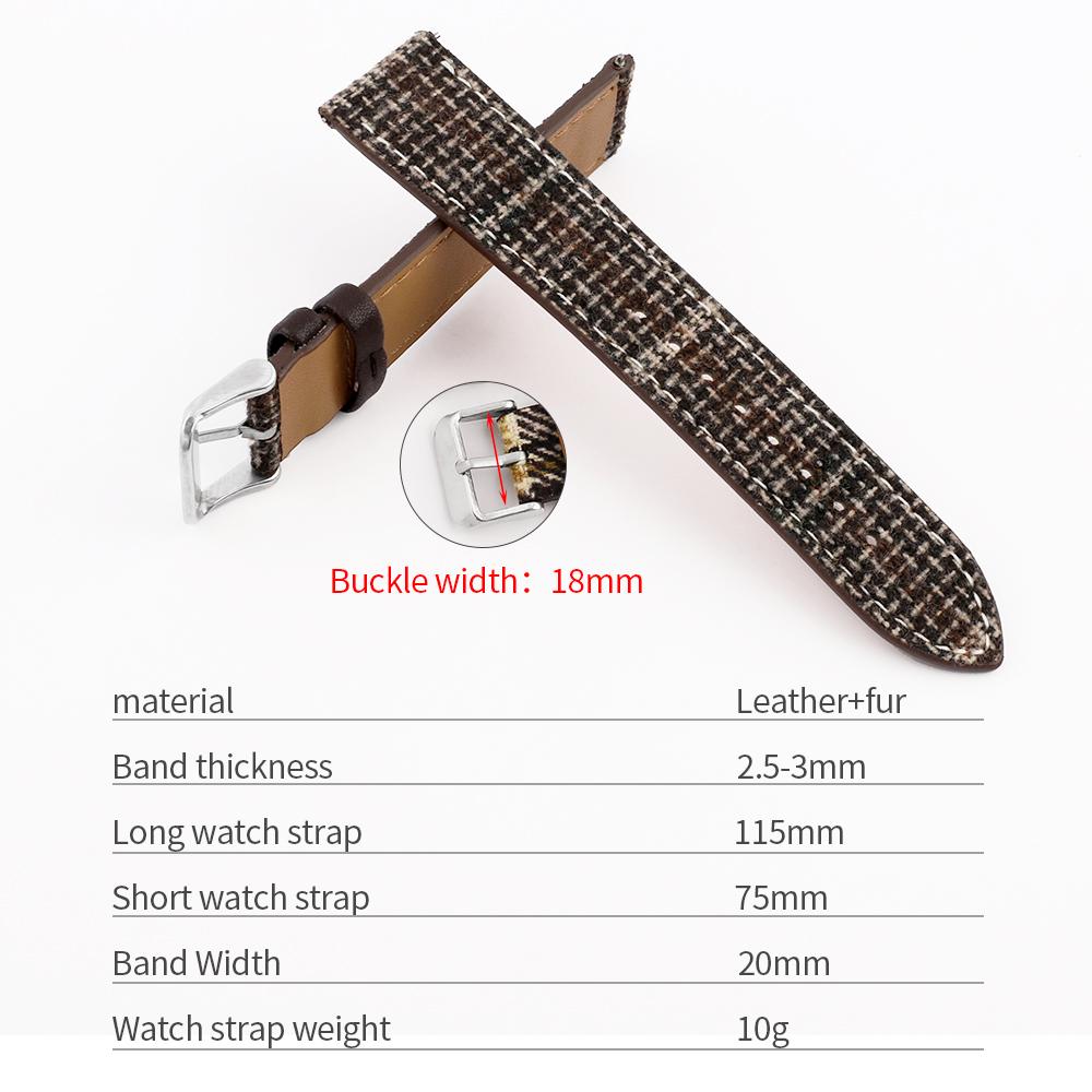Woolen Fabric Leather Watch Band 18mm 20mm 22mm Vintage Wool Weave Bracelet Quick Release Watch Strap for Men Women Wristband