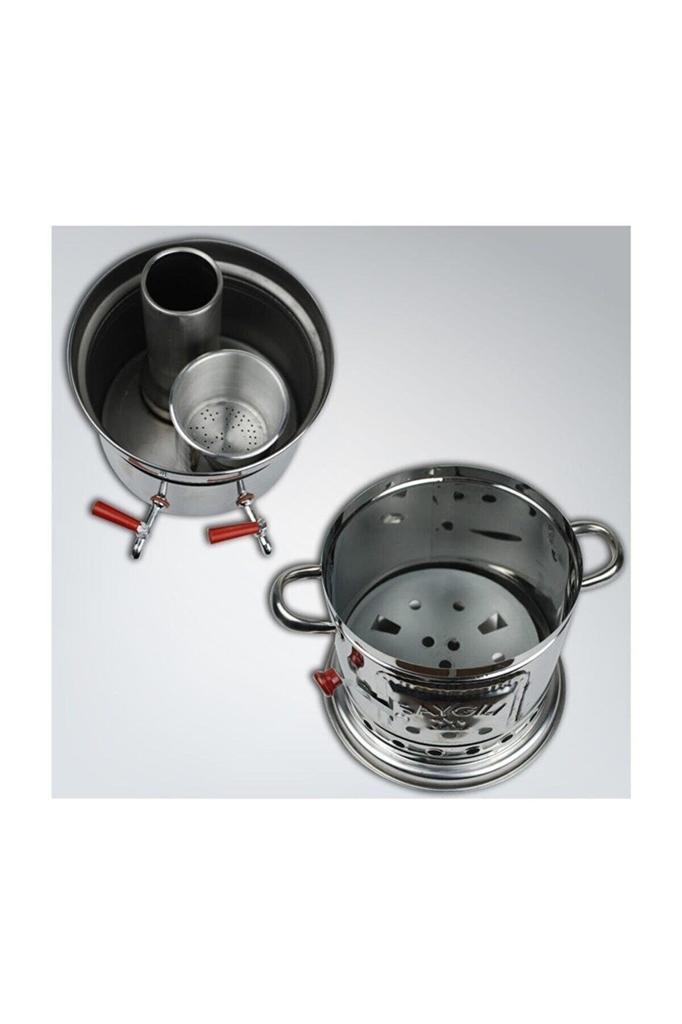 Stainless Steel Samovar Wood Burning Coal Stove Camping Kettle Tea Kettle & BBQ Multi Cooking