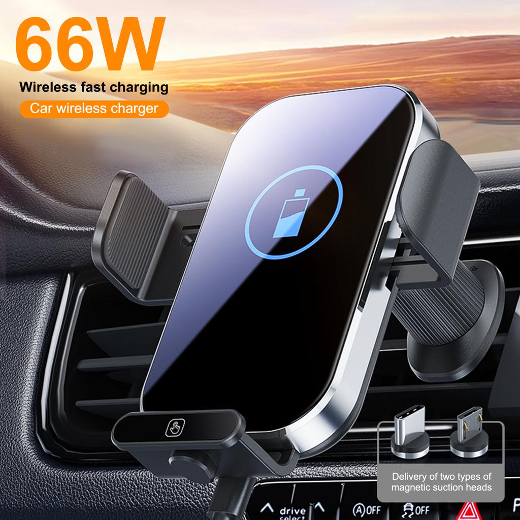 Car Mount Phone Holder Wireless Charger Fast Charging Air Vent Car Charging Holder One Touch Clamping Anti Slip and