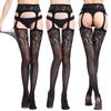 Women Floral Mesh Sexy Stockings Thigh High Cut-out Bodycon Lingerie Slim Lace Tights