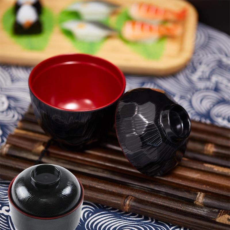 Japanese Style ABS Lidded Soup Bowl Feature Elegant Design Durable Materials for Family Use and Outdoor Activity