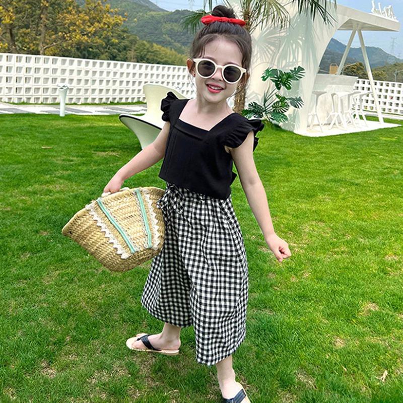 Топ с летающими рукавами для девочек, квадратный вырез, приятный для кожи и дышащий