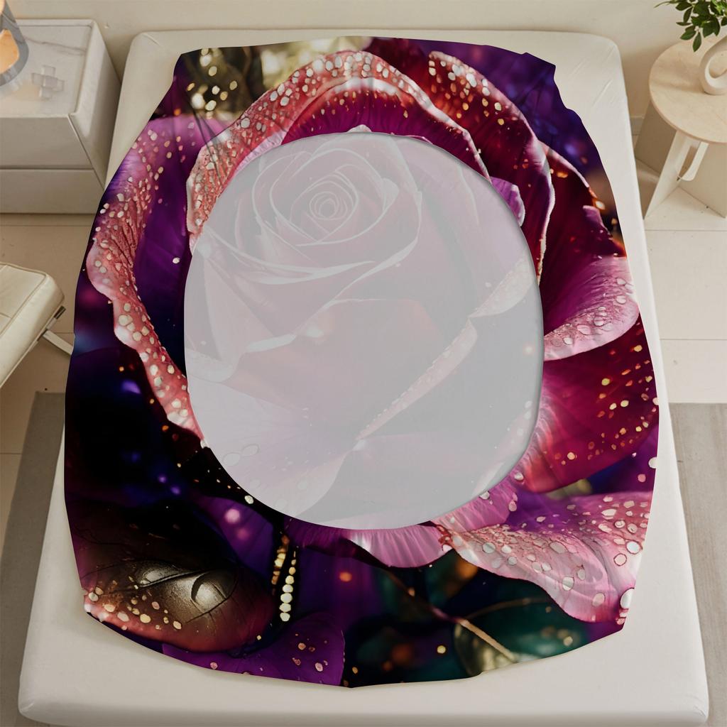 1pc Purple Fitted Sheet Beautiful Luxury Rese 100% Polyester Durable Bedding Set Sheet for Home Bedroom Decoration Birthday Gift