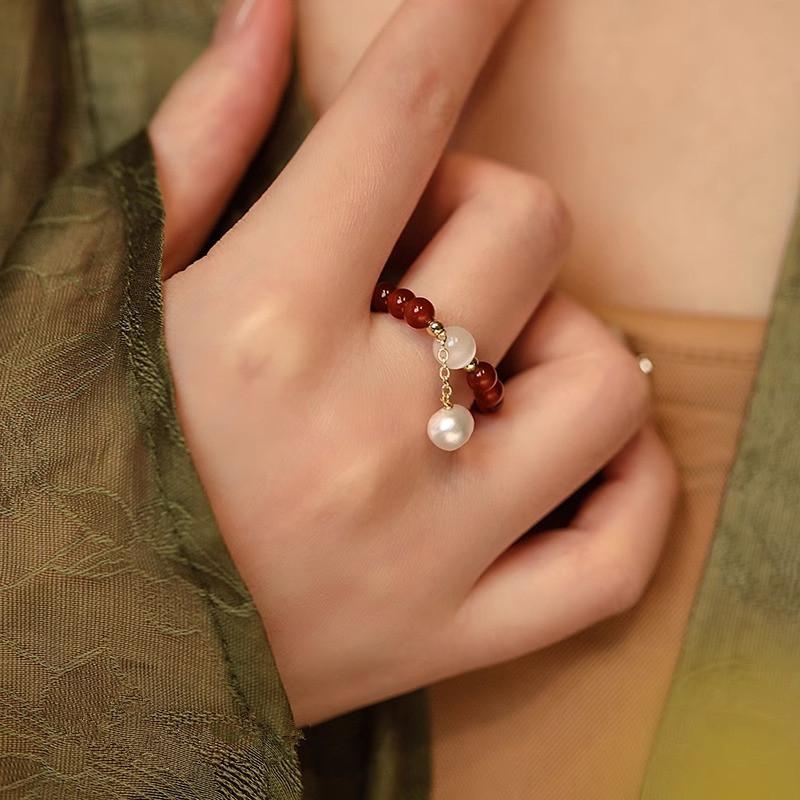 Новое поступление Модное Натуральный Красный Агат Опал Жемчуг Пресноводный 14K Позолоченное Женское Кольцо Для Женщин Подарки на День Рождения