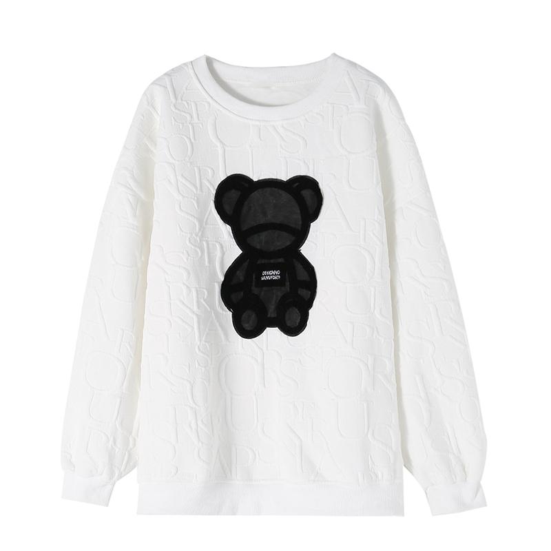 Женский корейский свитер с медведем, универсальные пуловеры снизу, топы с героями мультфильмов, уличная одежда, свободная толстовка, одежда