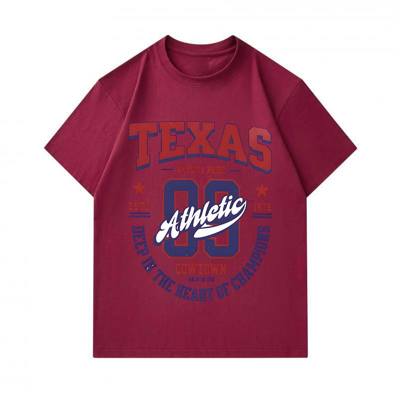 Men's 100% Cotton Short Sleeve Crew Neck T-Shirt, Texas 99 Athletic Champions Cowtown Print Casual Vintage Sport Style Tees for Daily Wear