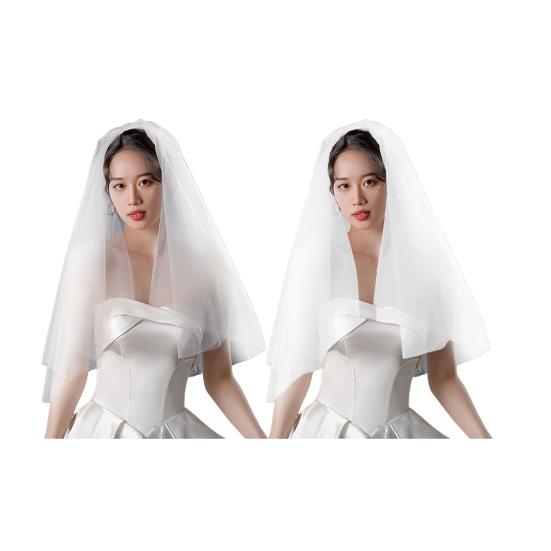 White Bridal Veil Double-Layered Solid Color Wedding Veil Soft Mesh Material Prom Cosplay Veil