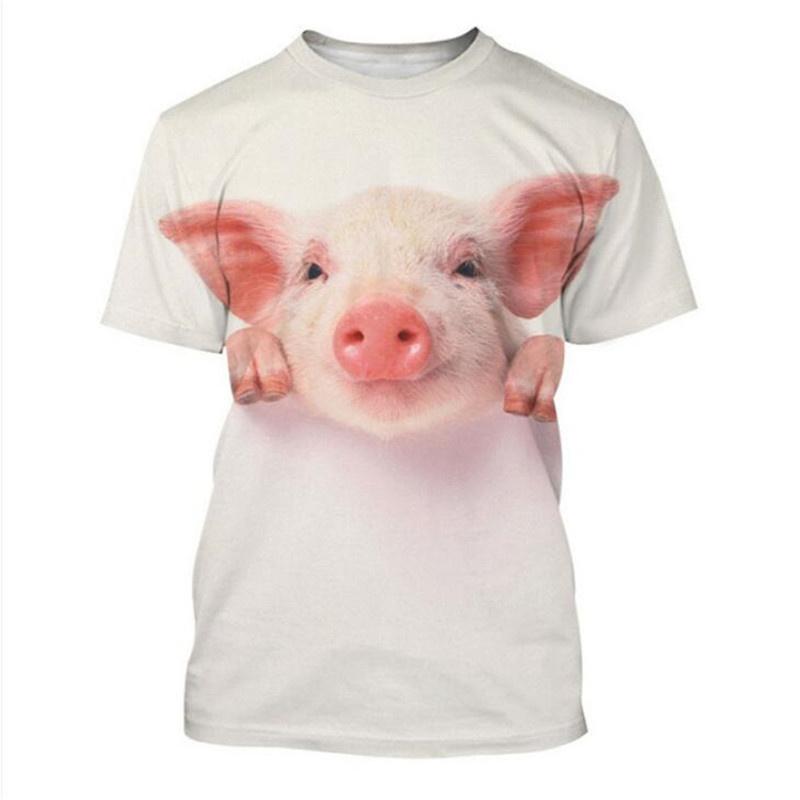 Cute Men and Women Guitar and Pork 3D Printed T-shirt, Imitating Animal Fun Summer Clothing, Round Neck, Short Sleeves, Casual