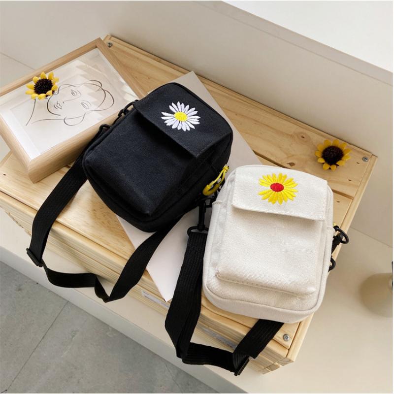 Женская сумка на одно плечо, модная однотонная повседневная сумка, уличная парусиновая сумка с маргариткой, сумка через плечо на молнии, сумка-мессенджер