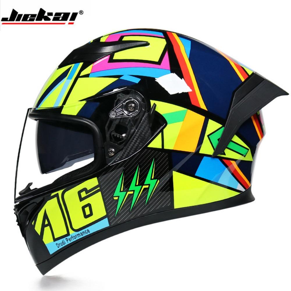 Jiekai Electric Motorcycle Helmet Men's and Women's Full Helmets Double Lenses Full Overlay Street Car Bluetooth Universal In All Seasons