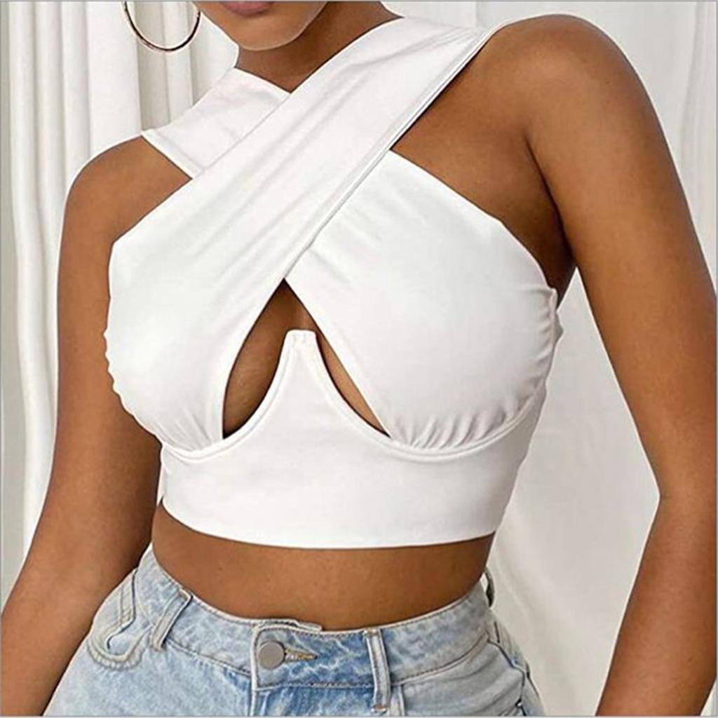 Women's Crisscross Cut Out Vest  Wrap  Solid Cami Tank Tops