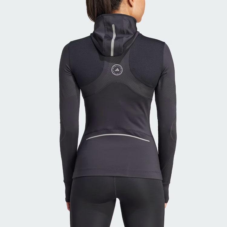 adidas X Stella McCartney Color Block Logo Slim Fit Hooded Long Sleeve Regular T Shirt Women Tops Black IT9049
