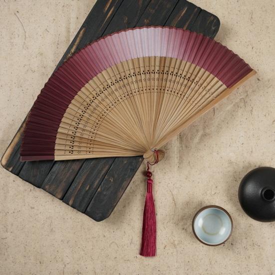 Ancient Fan Hollow Out with Tassels Vintage Bamboo Folding Fan Decor Ladies Hand Fan Daily Use