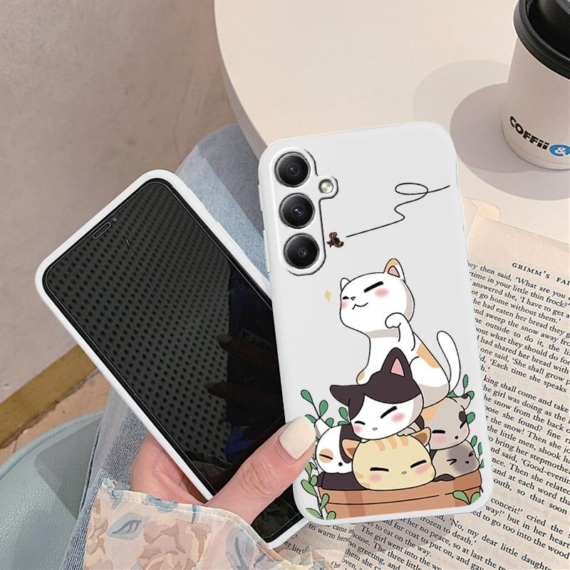Мягкий силиконовый чехол с рисунком кота для Xiaomi Redmi Note 13 Pro 13C Samsung A55 M35 S24 iPhone 15 Huawei Honor Realme Camera Защитный противоударный чехол