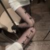 1 Pair of Black Women's Vertical Single Row Butterfly Mesh Socks, Women's Pantyhose Lolita Dark Style Mesh Socks, Bow Pantyhose
