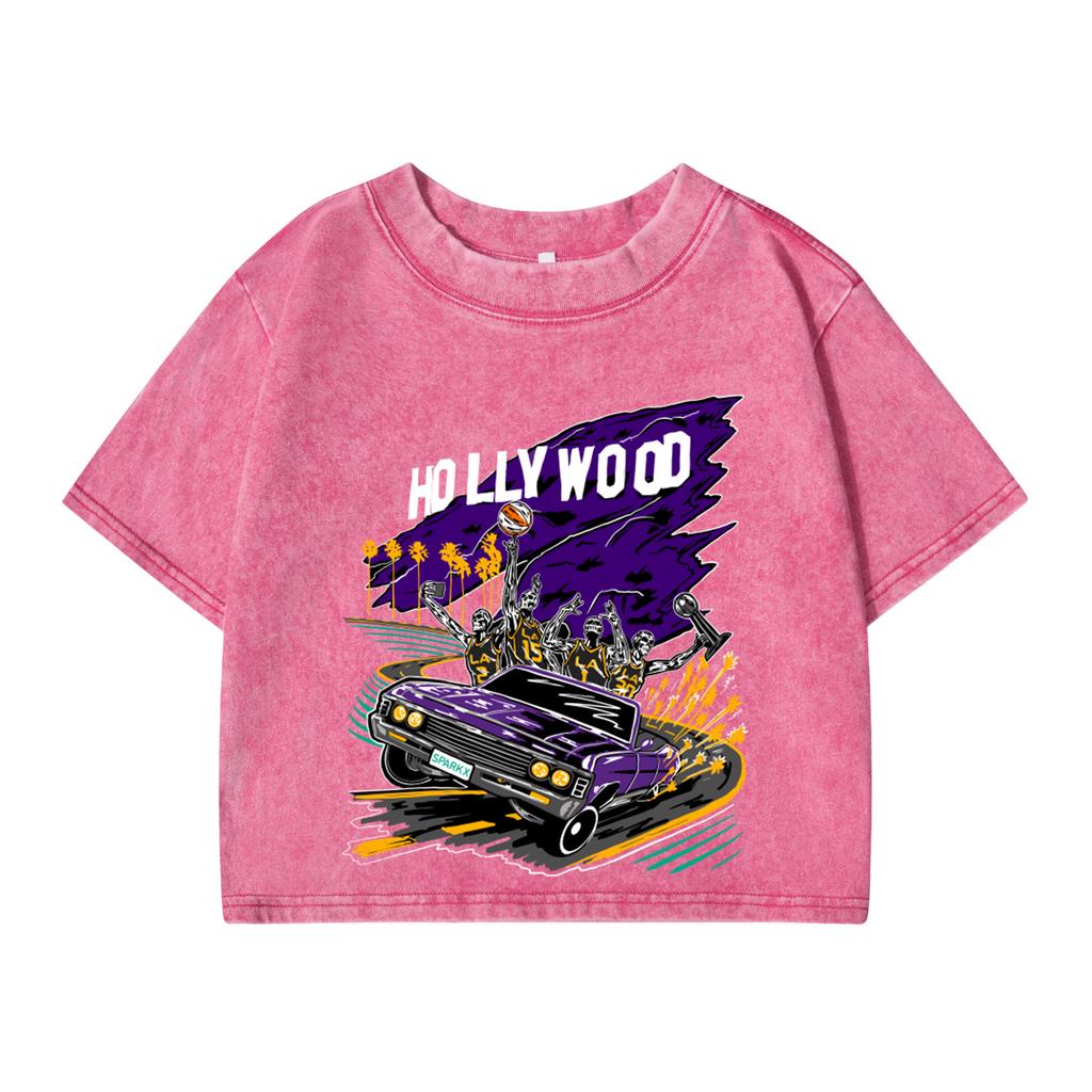 Женская хлопковая выстиранная футболка трендовая обычного кроя с круглым вырезом, укороченные топы, празднующие победу, с детальной печатью, с коротким рукавом