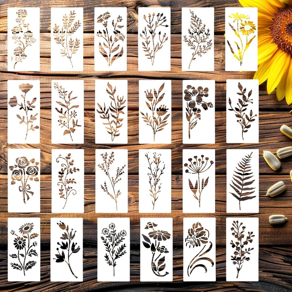 24 шт./набор трафаретов с изображением полевых цветов, профессиональные трафареты для боди-арта, многоразовые для взрослых и детей, шаблоны для вечеринок, инструменты для макияжа