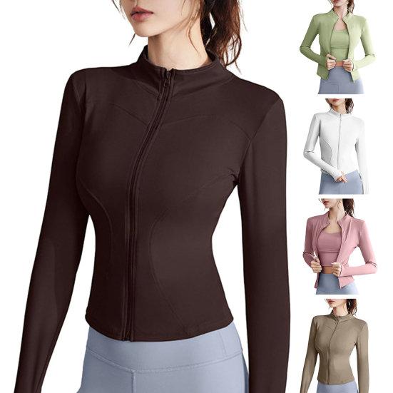 Women Sports Top Stand Collar Zipper Closure Cardigan Sweat Absorption Soft Breathable Thin Elastic Slim Fit Long Sleeve Quick Dry Lady Jogging