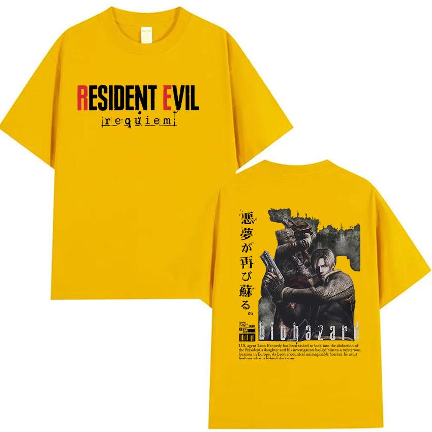 90s Vintage Resident Evil Leon Kennedy Graphic T Shirt Mens Cosplay Fashion Cotton Short Sleeve Tshirt Y2k Casual Streetwear