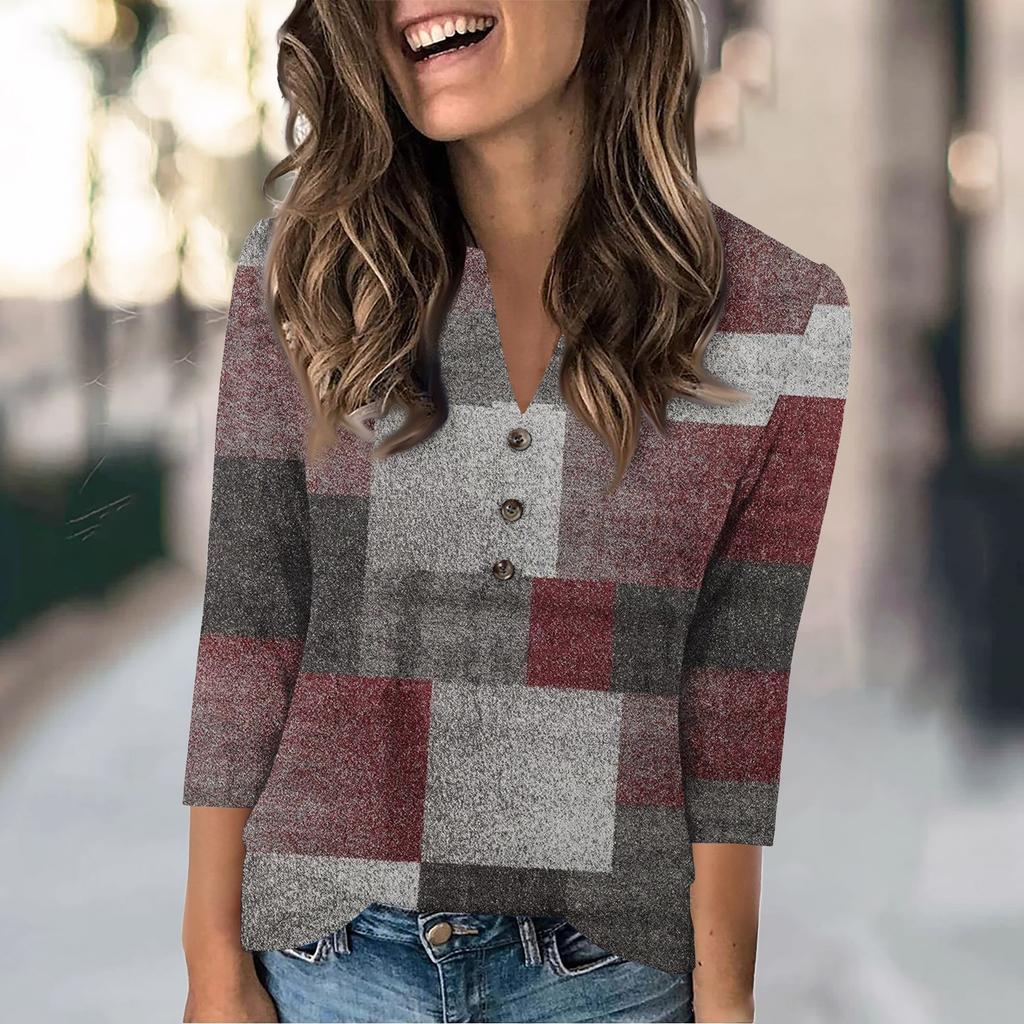 Женская мода повседневный свободный топ с рукавом 3/4 и круглым вырезом