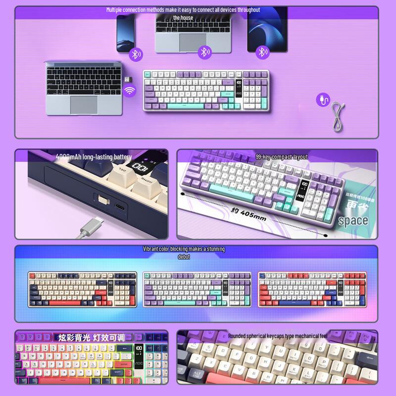 Игровая клавиатура AOC GK320 с тремя режимами - Фиолетовая Фантазия Циан
