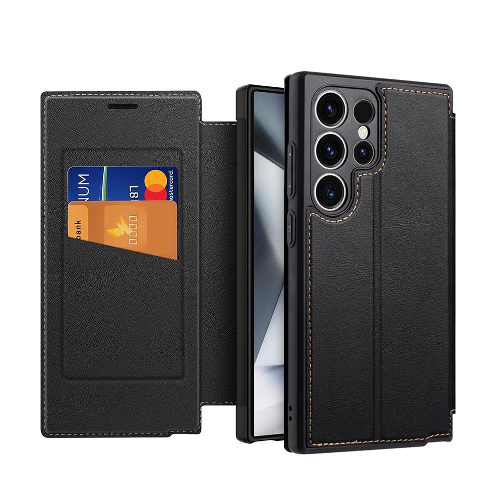 Кожаный чехол-раскладушка Samsung S25 Flip Ultra - Полное покрытие, Легкий, Магнитный слот для карт