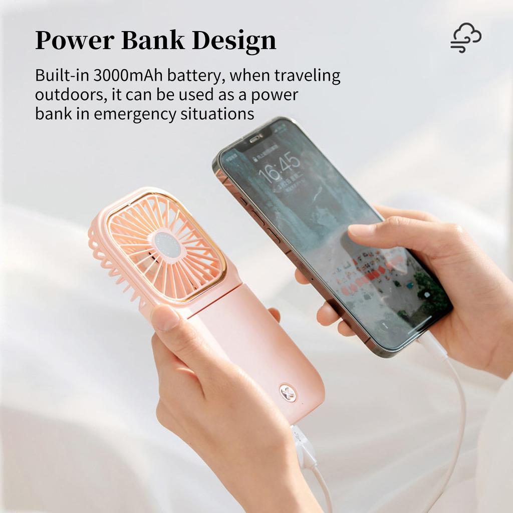 Necklace Fan Mini Wearable Fans Foldable Hanging Fan USB Rechargeable 3 Speed Fan with Phone Holder
