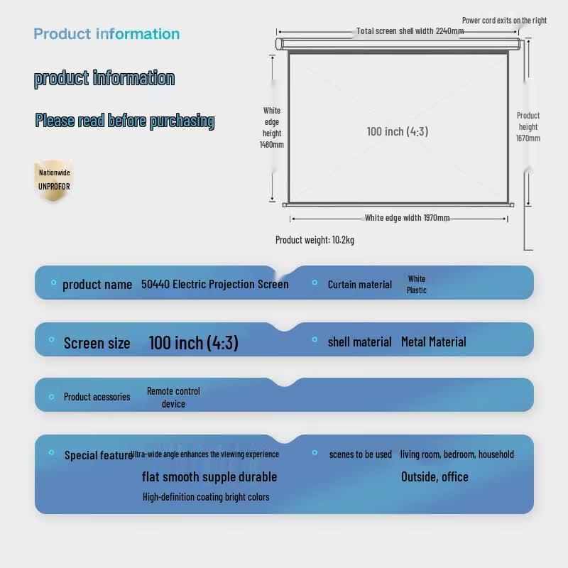Deli 50440 Electric Remote Control Projector Screen