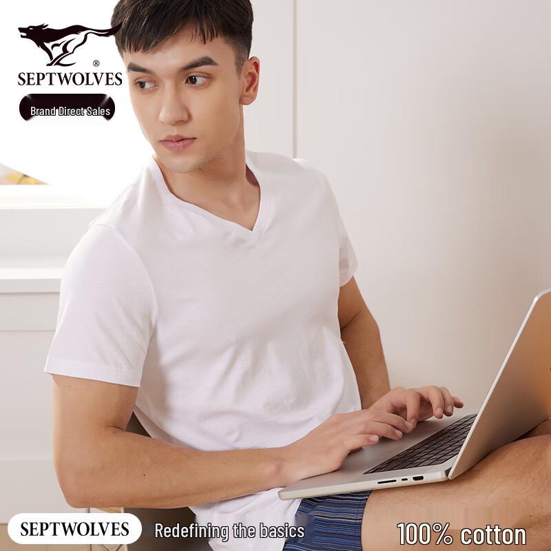 Классическая мужская футболка Qipilang с V-образным вырезом, коротким рукавом, из чистого хлопка