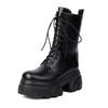 ПУ осенне-зимние ботинки на плоской платформе, большие размеры, мотоциклетные ботинки с круглым носком, сохраняющие тепло, на шнуровке, размер 44, ботильоны