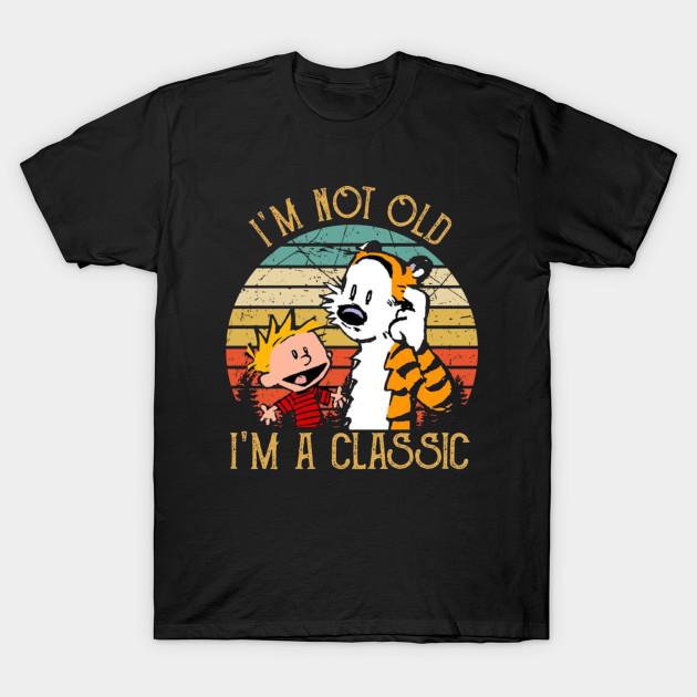 Asian Size Men Black Print T-shirt Happy 7 Calvin And Hobbes No-Cut Heat Transfer Print Cotton Tshirt