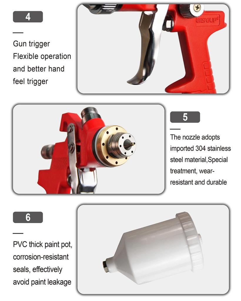 WISEUP Краскопульт HVLP Профессиональный распылитель 1,4 мм Сопло 600 мл Аэрограф Для Покраски Автомобиля Пневматический Инструмент DIY Набор Для Покраски