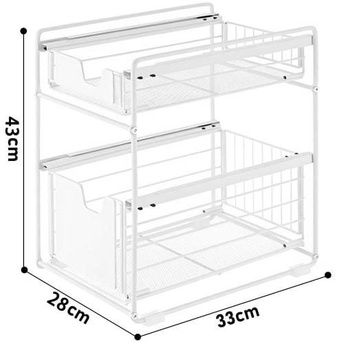 BQKOZFIN Under-Sink Storage Rack, Kitchen Storage, Sliding Drawers, 2 Tiers, 28cm Wide x 33cm Deep x 43cm High, Large Capacity, Under-Bathroom Storage