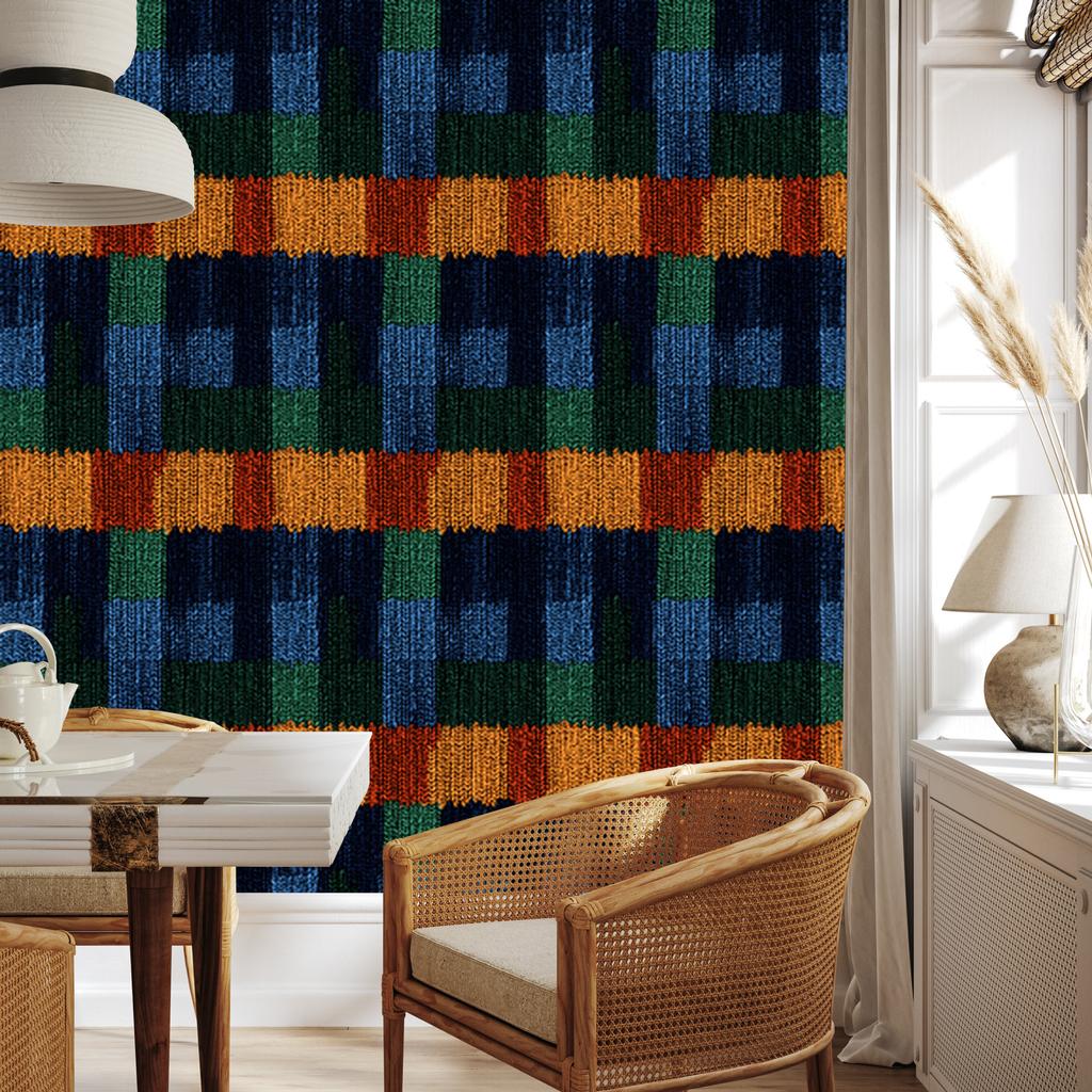Wallpaper Colorful knitwear navy blue, black and gold 50x1000