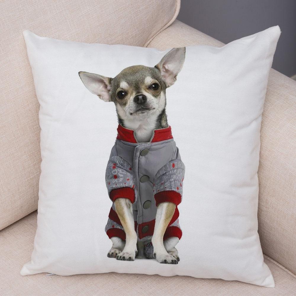 Cute Pet Animal Pillowcase Decorative Cute Puppy Chihuahua Pillowcase Soft Plush Cushion Cover for Car Sofa Home 45x45cm