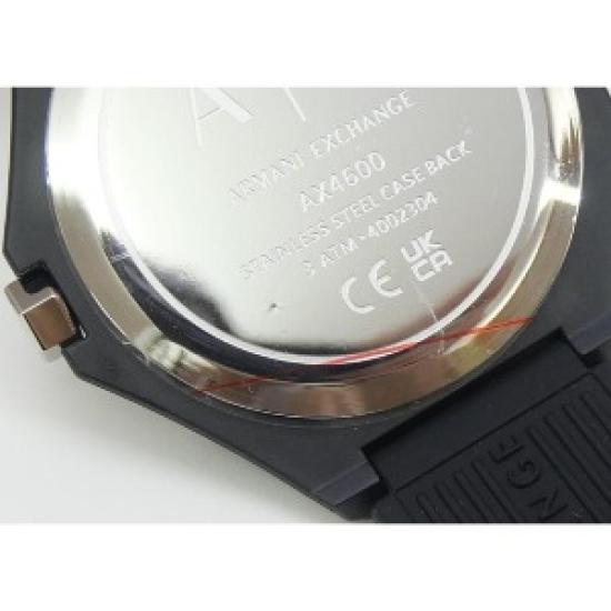 Часы кварцевые Armani Exchange AX4600 Classic Signature с открытой коробкой – Белый циферблат, черный силиконовый ремешок