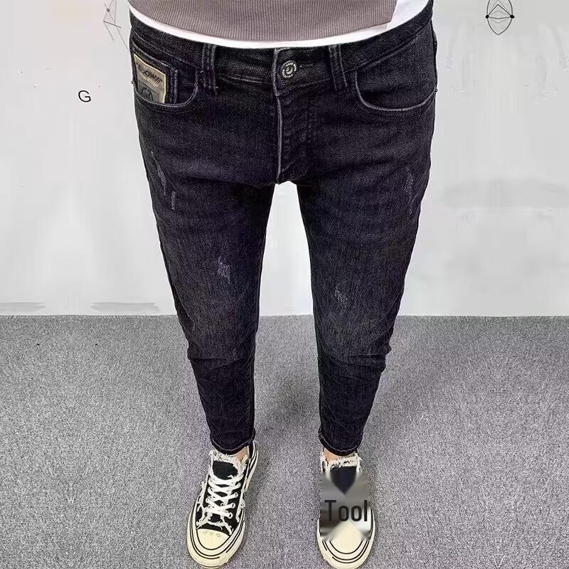 Мужские модные облегающие рваные джинсы скинни с эластичной тканью и нашитыми заплатками