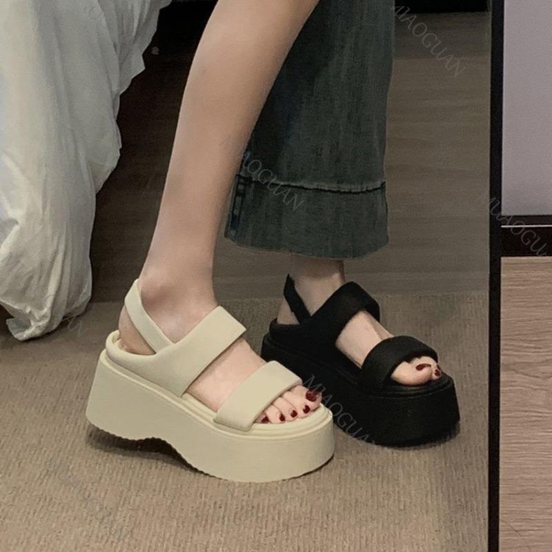 Мода Лето 2025 Массивные Сандалии Женские Клиновидные Каблуки Шлепанцы 8 См Высокие Каблуки Кожа Повседневная Женская Пляжная Толстая Подошва Сандалии Женские