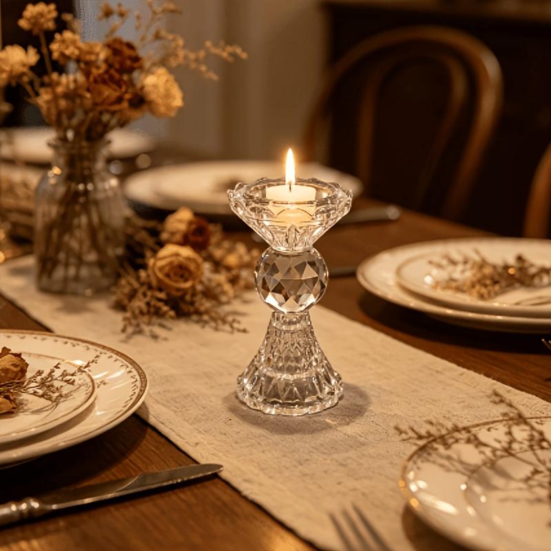 1Pc Vintage Cut Pattern Crystal Glass Candle Holder Three-Layer Segmented Design, Transparent Embossed Bowl + Crystal Ball + Patterned Base Luxurious