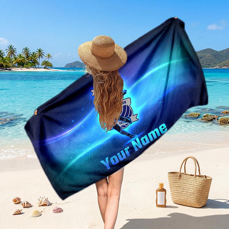 BIRMINGHAM CITY Custom Beach Towel, Personalized Name Text Print, Football Logo Soft Quick‑Dry Towel Holiday Gift