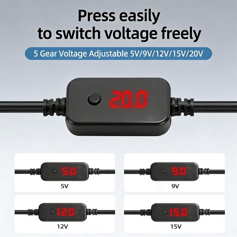 Регулируемый кабель Type C PD60W на DC5525 Повышающий с выходом 5 В - 20 В для ноутбуков и планшетов