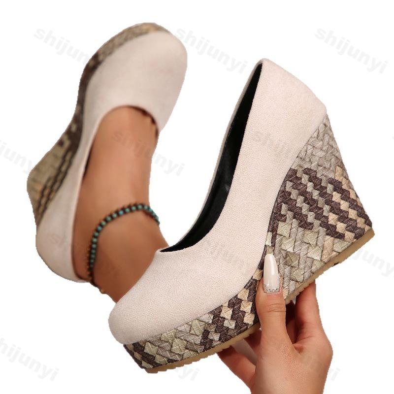 Модные женские туфли-лодочки Весна Осень Новые Большой размер Слипоны Платформа Танкетка Удобная высота Увеличение роста Нескользящие Повседневные Одинарные туфли