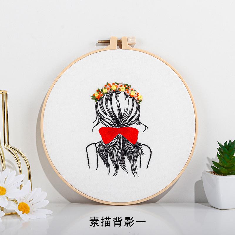 Новая сумка с материалами для ручной вышивки DIY, Простой европейский рисунок девочки на спине, Набор для вышивания (игла и нитки)